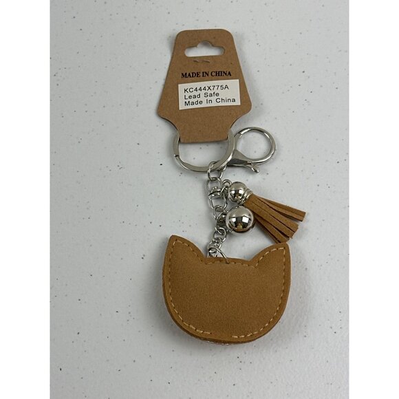 Cute Cat Keychain With Tassel & Bling In Brown & Silver Lead Safe - Picture 3 of 4